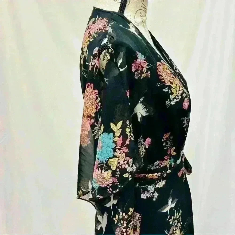 Lulus Sweet Bouquet Black Floral Print Wrap Maxi Dress Size Small - Picture 7 of 12